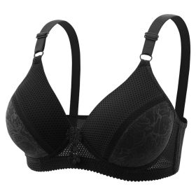 Women's Steel Wire Mesh Medium Cup Plus Size Push Up Underwear (Option: Black-36 80B)