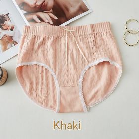 High Waist Bow Traceless Lace Briefs (Option: 421 Khaki-Plus Size)