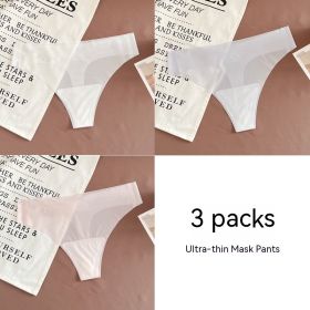 Mask Underwear Female Thin Section Traceless Ice Silk T-back (Option: White light blue light pink-L)