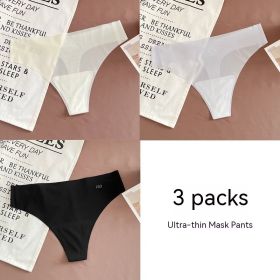 Mask Underwear Female Thin Section Traceless Ice Silk T-back (Option: Black light green light blue-L)