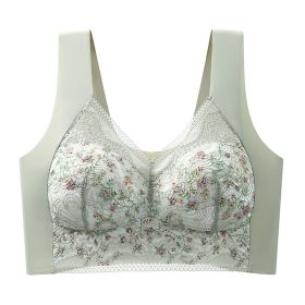 Small Floral Ice Silk Seamless Beautiful Back Bra (Option: Green-L)