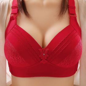 High-end Plus Size Thin Cup Without Steel Ring Beauty Back Underwear Comfort Adjustment Breathable Sweat Absorbing Bra (Option: Red-36Or80)