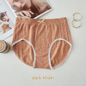 High Waist Bow Traceless Lace Briefs (Option: 421 Dark Khaki-Plus Size)