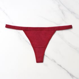 Women's Cotton T-shaped Knitted Underwear (Option: Burgundy-L)