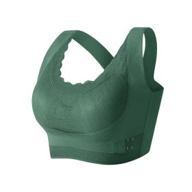 Cross Beautiful Back Lace Side Buckle Without Steel Ring Gathering Bra (Option: Dark Green-L)