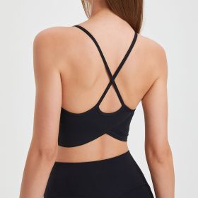 Spaghetti Strap Cross Beauty Back Yoga Clothes Vest Fixed Cup Sports Underwear Workout Bra (Option: Black-L)