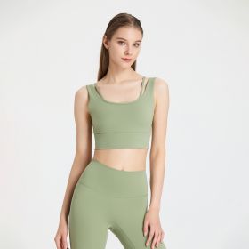 Sports Underwear Shockproof Bra Running Fitness Clothes Women's Yoga Vest With Chest Pad (Option: Sage Green-L)