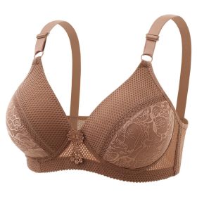 Women's Steel Wire Mesh Medium Cup Plus Size Push Up Underwear (Option: Coffee-40 90B)