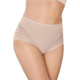 High Waist Ice Silk Breathable Belly Extraction Hip-lifting Striped Cotton Crotch Women's Underwear (Option: Apricot-XXL)