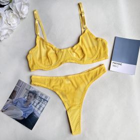 Women's Underwear See-through 2-piece Set (Option: Yellow-L)