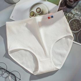 Solid Color Breathable High Waist Pure Cotton Underwear For Women (Option: White-XXL)