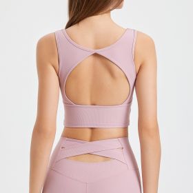 Beauty Back One-piece Sports Underwear Running Quick-drying Shockproof Fitness Vest (Option: Cow's Milk Rose Pink-L)