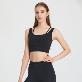 Sports Underwear Shockproof Bra Running Fitness Clothes Women's Yoga Vest With Chest Pad (Option: Black-L)