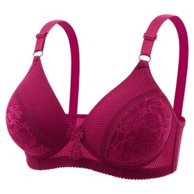 Women's Steel Wire Mesh Medium Cup Plus Size Push Up Underwear (Option: Wine Red-40 90B)