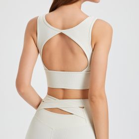 Beauty Back One-piece Sports Underwear Running Quick-drying Shockproof Fitness Vest (Option: Milk White-L)