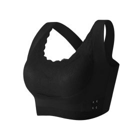 Cross Beautiful Back Lace Side Buckle Without Steel Ring Gathering Bra (Option: Black-2XL)