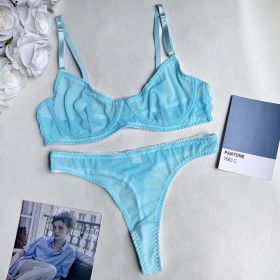 Women's Underwear See-through 2-piece Set (Option: Blue-L)