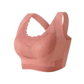 Cross Beautiful Back Lace Side Buckle Without Steel Ring Gathering Bra (Option: Orange-3XL)