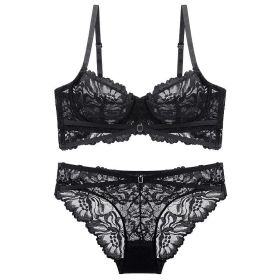 Thin Women's French-style Comfortable Small Sized Bra Underwear Suit (Option: Black-80D)