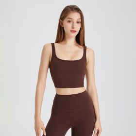 Outer Wear Sports Back Shaping Double-shoulder Strap Push Up Belly Contracting Yoga Clothes (Option: Chestnut Coffee-L)