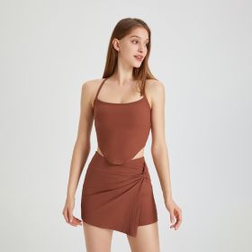 Nylon Women's Sports Underwear Spaghetti-strap Padded Running Shockproof (Option: Baked Brown-L)