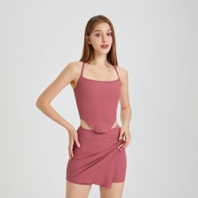 Nylon Women's Sports Underwear Spaghetti-strap Padded Running Shockproof (Option: Plum-L)
