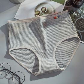 Solid Color Breathable High Waist Pure Cotton Underwear For Women (Option: Gray-XXL)