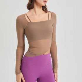 Women's Fashion Yoga Clothes Long-sleeved Top (Option: Cocoa Color-XL)