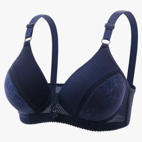 Women's Steel Wire Mesh Medium Cup Plus Size Push Up Underwear (Option: Sapphire Blue-40 90B)