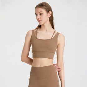 Sports Underwear Shockproof Bra Running Fitness Clothes Women's Yoga Vest With Chest Pad (Option: Cocoa Color-L)